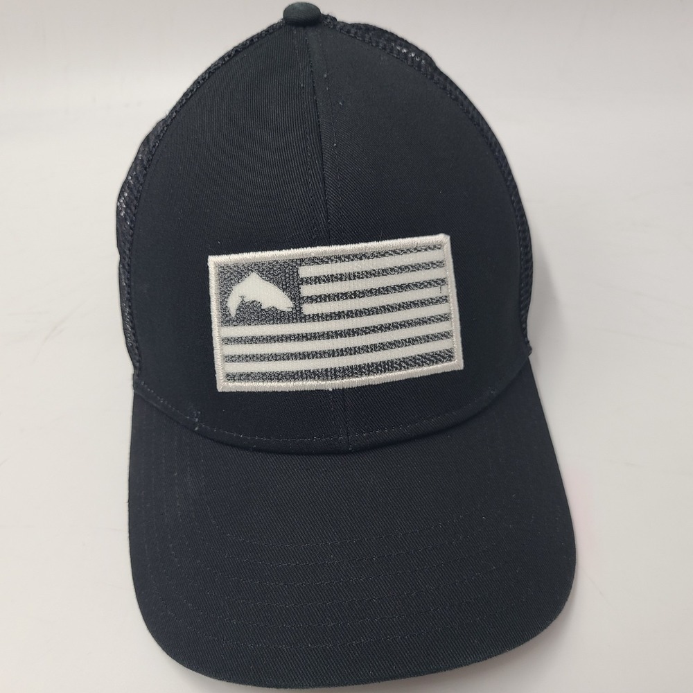 Simms Hat Snapback Trucker Mesh Fishing Products American Flag Black Outdoors